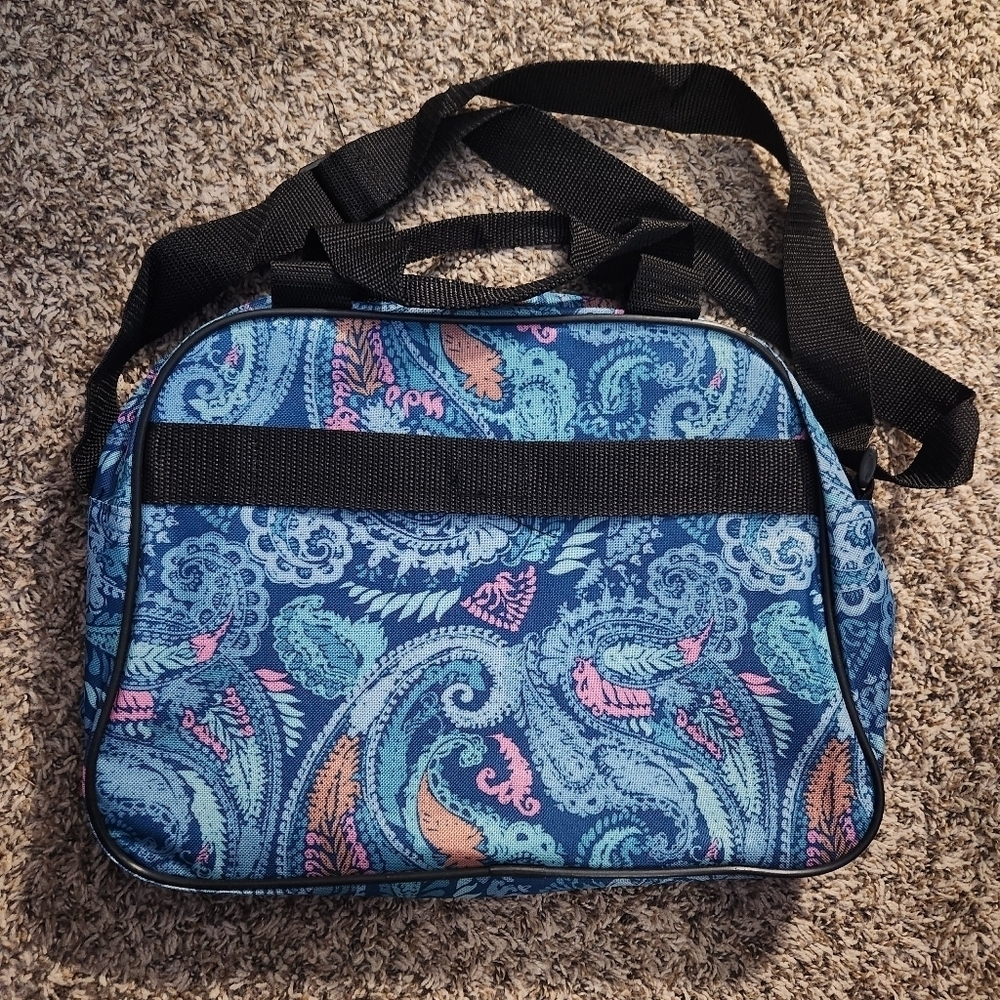 TAG shoulder bag with double straps and outside zip compartment EUC blue paisley - Picture 2 of 5